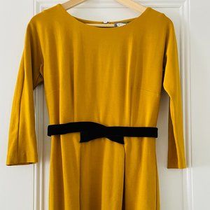 Fall/Winter Retro Cocktail Dress, Gold w/ Brown Velvet Accent, Size XS